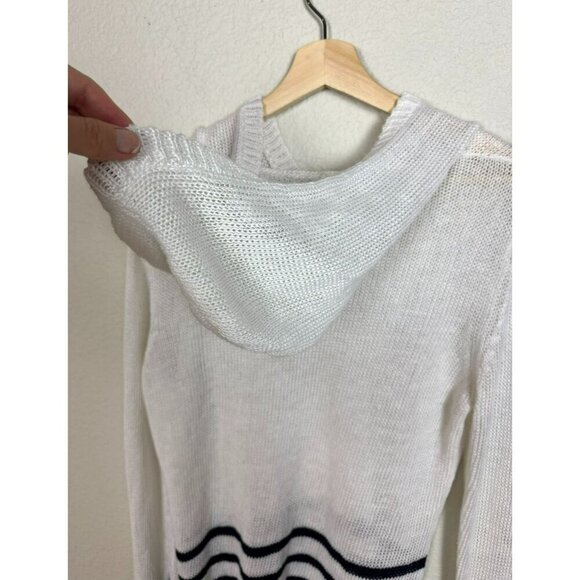 360 Sweater Linen Loose Knit Sweater Top Size M Hood White Black Stripe Pullover - Picture 10 of 10